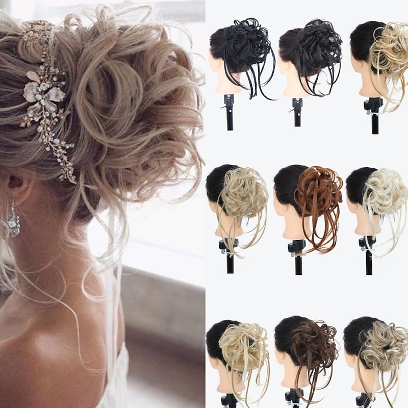 Messy Bun Hair Piece Super Long Tousled Updo Hair Bun Extensions Wavy Hair Wrap Ponytail Hairpieces Hair Scrunchies with Elastic Hair Band for Women Girls