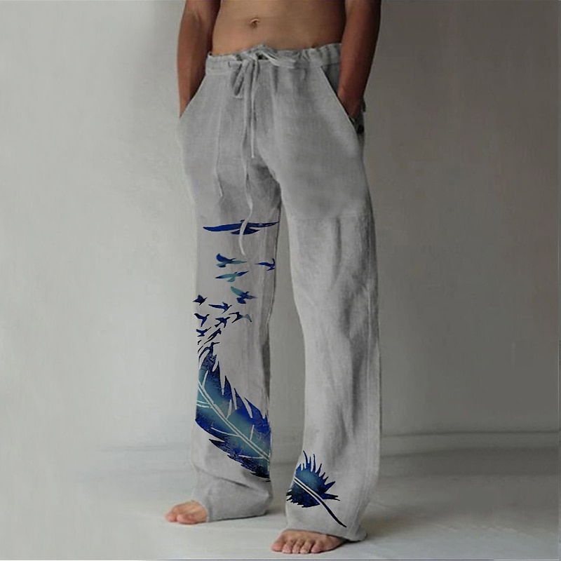 Men's Trousers Summer Pants Beach Pants Drawstring Pocket Elastic Waist Feather Lightweight Outdoor Full Length Casual Daily Casual Trousers White Navy Blue Micro-elastic3