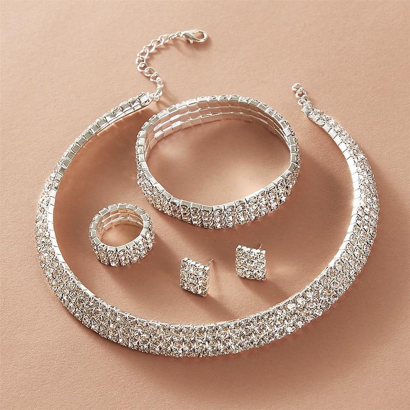 Bridal Jewelry Sets 5 sets Stainless Steel Rings 1 Necklace 1 Bracelet Earrings Women's Personalized Stylish Artistic Classic Precious Geometric Jewelry Set For Christmas Street Carnival