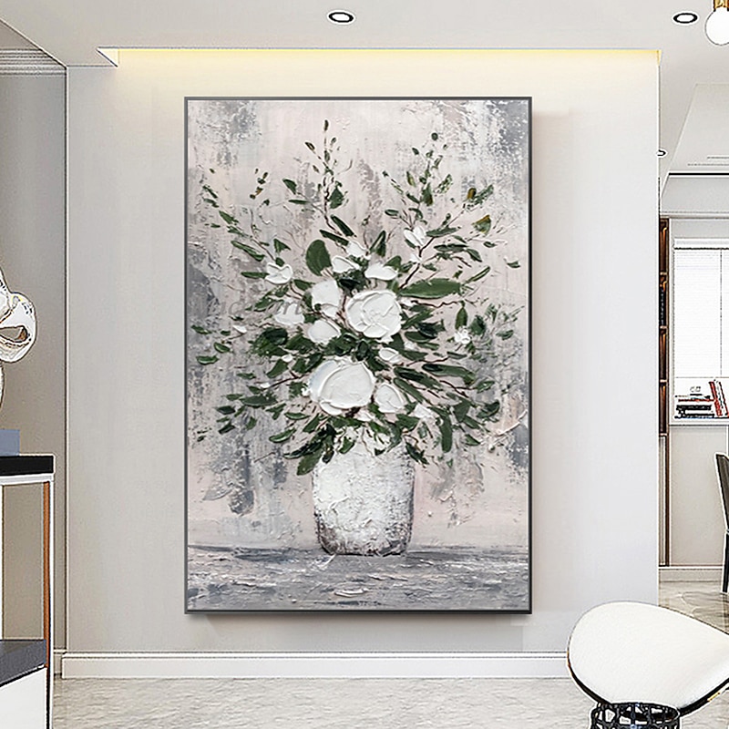 Mintura Handmade Thick Texture Flower Oil Paintings On Canvas Wall Art Decoration Modern Abstract Picture For Home Decor Rolled Frameless Unstretched Painting