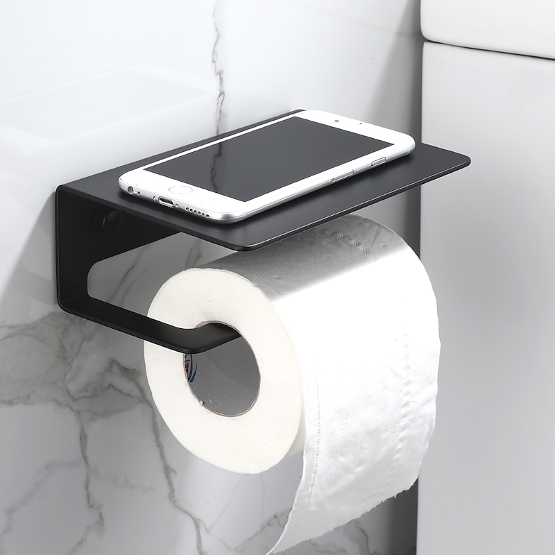 Toilet Paper Holder Multi-Functional Storage Roll Paper Holder Black Matt Space Aluminum - Main Image