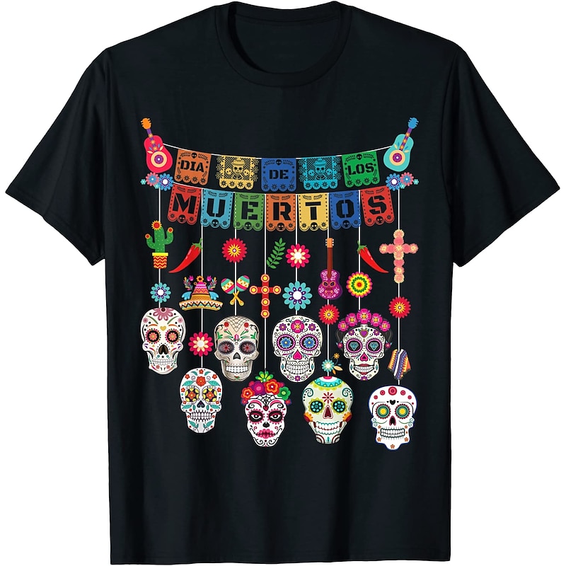 Sugar Skull Mexican T-shirt Anime Cartoon Anime Mexico Independence Day Day of the Dead For Couple's Men's Women's Adults' Hot Stamping