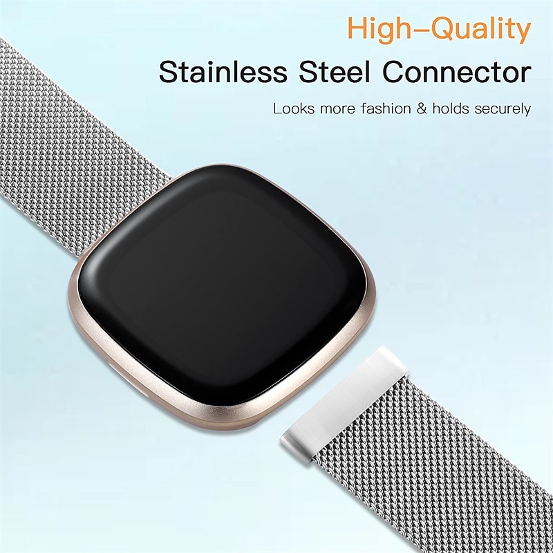 Smart Watch Band Compatible with Fitbit Versa 4 Sense 2 Versa 3 Sense Stainless Steel Smartwatch Strap Breathable Shockproof Milanese Loop Replacement  Wristband4