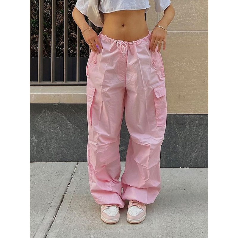 Women's Cargo Pants Pants Trousers Baggy Pants Fashion Low Waist Solid Color Pocket Baggy Quick Dry Inelastic Causal Black White Pink Khaki Spring, Fall, Winter, Summer Loose Fit