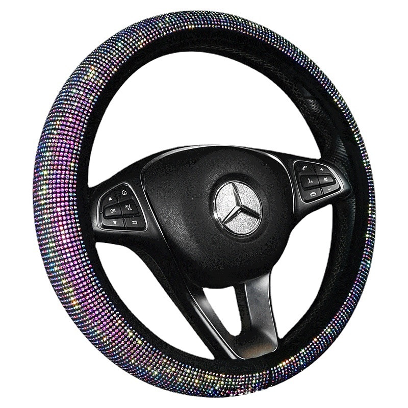 StarFire Diamond Leather Steering Wheel Cover for Women Girls with Shiny Crystal Rhinestones Universal Fit 15 Inch Car SUV Wheel Anti-Slip Protector2