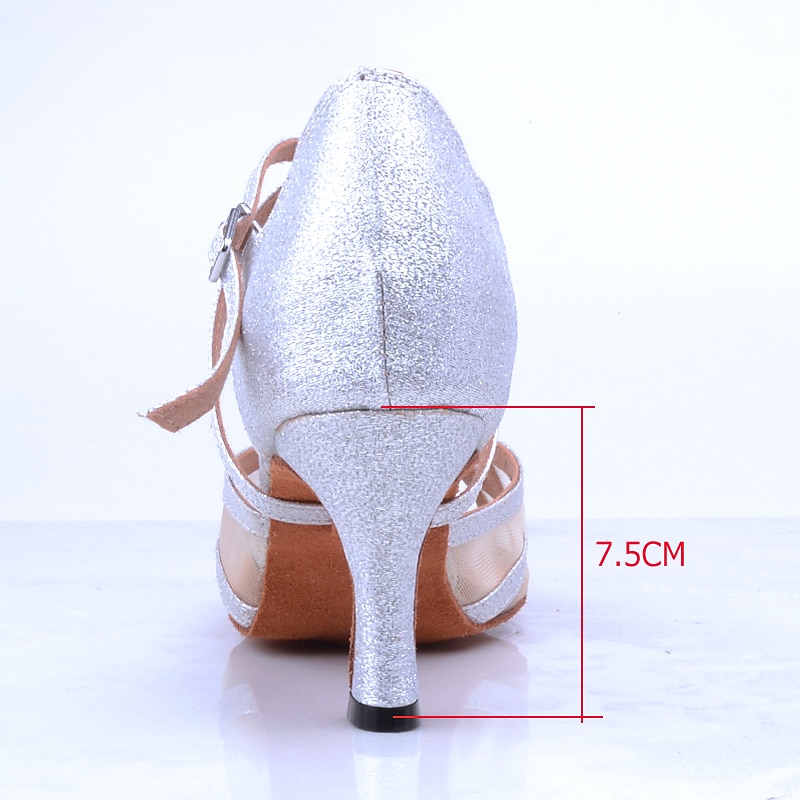 Women's Glitter Latin Dance Shoes with Soft Suede Sole – Strappy High Heels with Mesh Design, Perfect for Ballroom and Salsa4