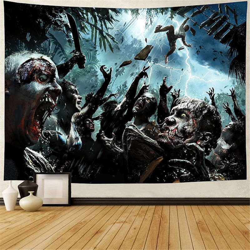 Halloween Zombie Hanging Tapestry Wall Art Large Tapestry Mural Decor Photograph Backdrop Blanket Curtain Home Bedroom Living Room Decoration Halloween Decorations
