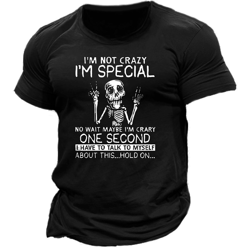 Men's Short Sleeve Graphic T-Shirt with Funny 'I'm Not Crazy I'm Special' Skeleton Print3