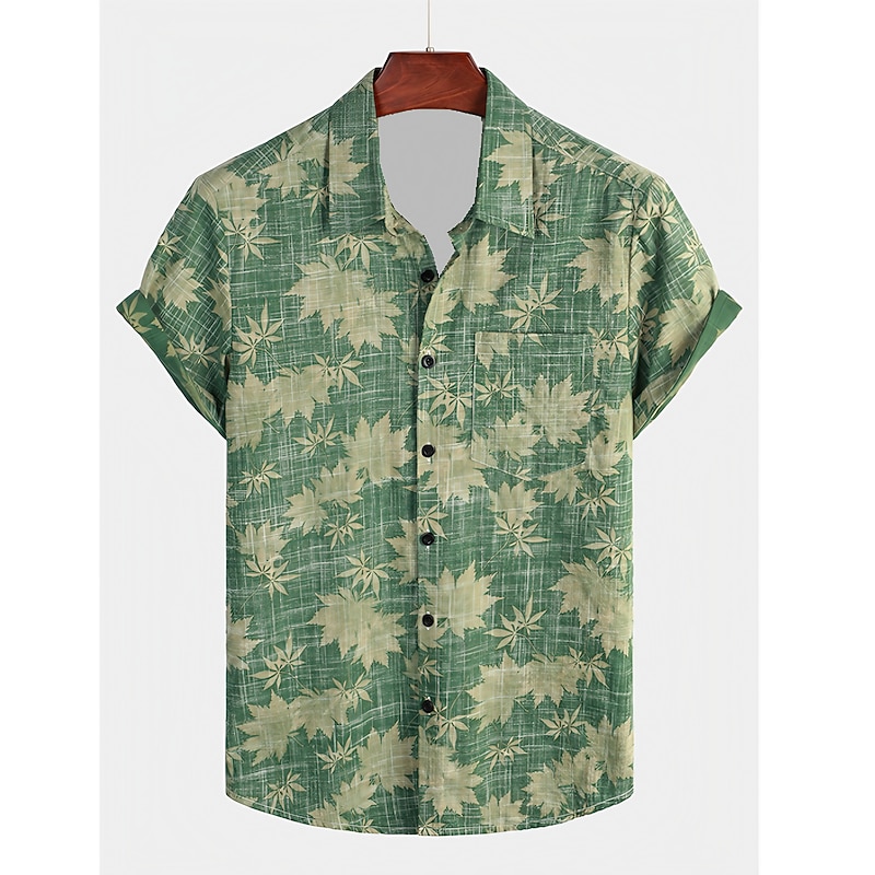 Men's Maple Leaf Tropical Plants Shirt Summer Hawaiian Shirt Aloha Shirt Short Sleeve Shirt Classic Collar Designer Basic Boho Daily Beach Green S M L - Main Image
