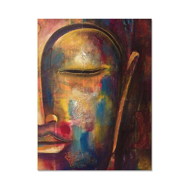 Handmade Oil Painting Canvas Wall Art Decoration Asian Religion Buddha Head for Home Decor Rolled Frameless Unstretched Painting3
