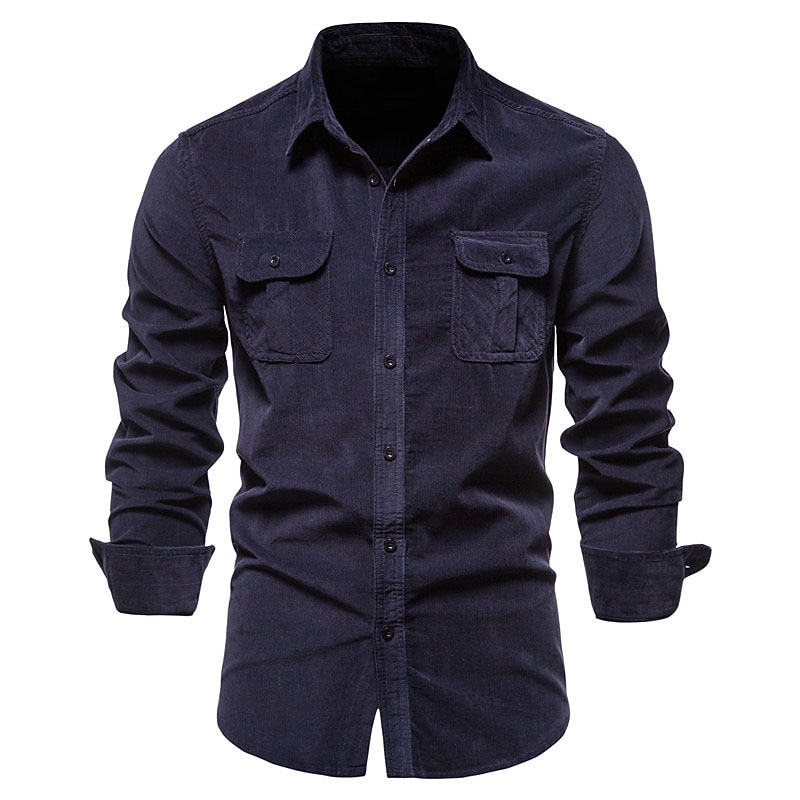 Men's Shirt Summer Shirt Corduroy Shirt Button Up Shirt Blue Brown Green Gray Long Sleeve Plain Turndown Casual Daily Button-Down Clothing Apparel Cotton Fashion Streetwear Classic3