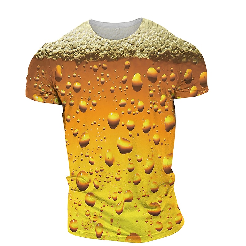 Men's Unisex Graphic Bubble Beer T Shirt Tee Short Sleeve T shirt 3D Print Round Neck Shirt Streetwear Basic Daily Weekend Yellow Red Purple Spring & Summer Fall & Winter Clothing Apparel Asian Size