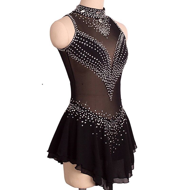 Figure Skating Dress Women's Girls' Ice Skating Dress Black Yellow Pink Open Back Spandex High Elasticity Training Competition Skating Wear Crystal / Rhinestone Sleeveless Ice Skating Figure Skating3