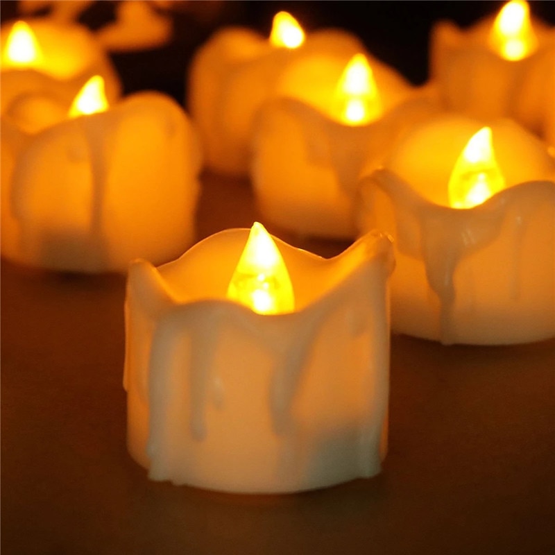 12/24Pcs Candles Light LED Tea Lights Flickering Flameless Warm White for Thanksgiving Party Lighting with Battery3