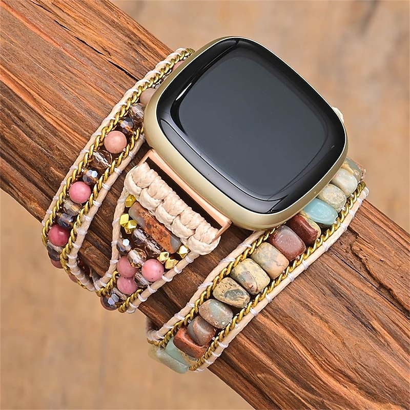 Smart Watch Band Compatible with Fitbit Versa 3 / Sense Versa / Versa 2 / Versa Lite / Versa SE Fabric Beads Smartwatch Strap Multilayer Beaded Adjustable Handmade Braided Rope Replacement  Wristband