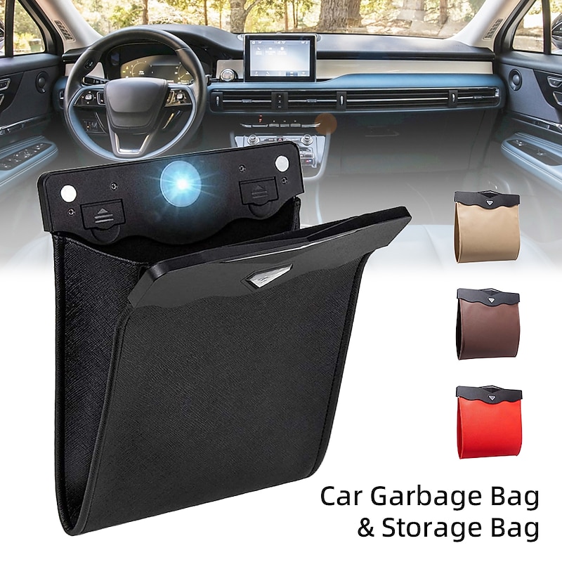 Collapsible Car Trash Can with LED Light - Leakproof, Hanging Storage Organizer for Vehicle, Multifunctional Trash Bin