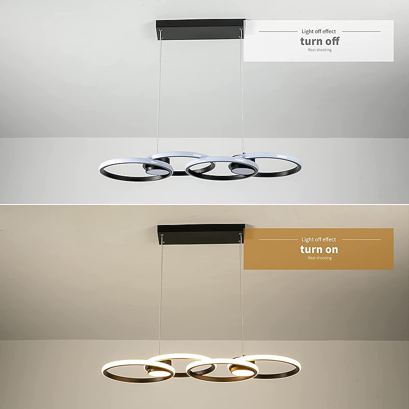 80W LED Ceiling Light Four Circle Adjustable Height Led Modern Restaurant Ceiling Light Gold and Black Suitable for Dining Room and Bedroom AC110V AC220V4