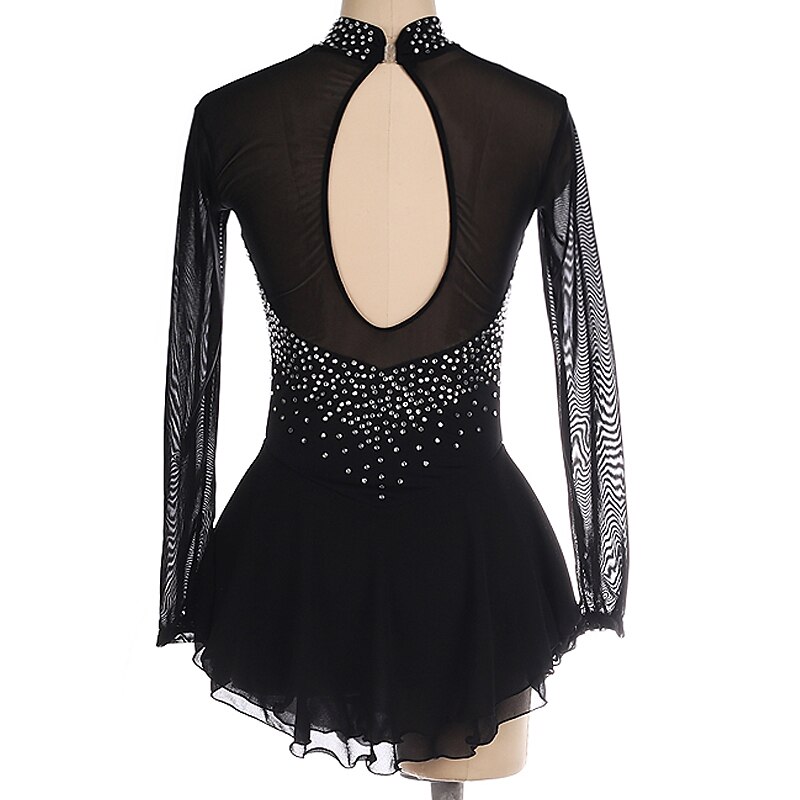 Figure Skating Dress Women's Girls' Ice Skating Dress Black Purple Yellow Open Back Spandex High Elasticity Training Competition Skating Wear Handmade Crystal / Rhinestone Long Sleeve Ice Skating2