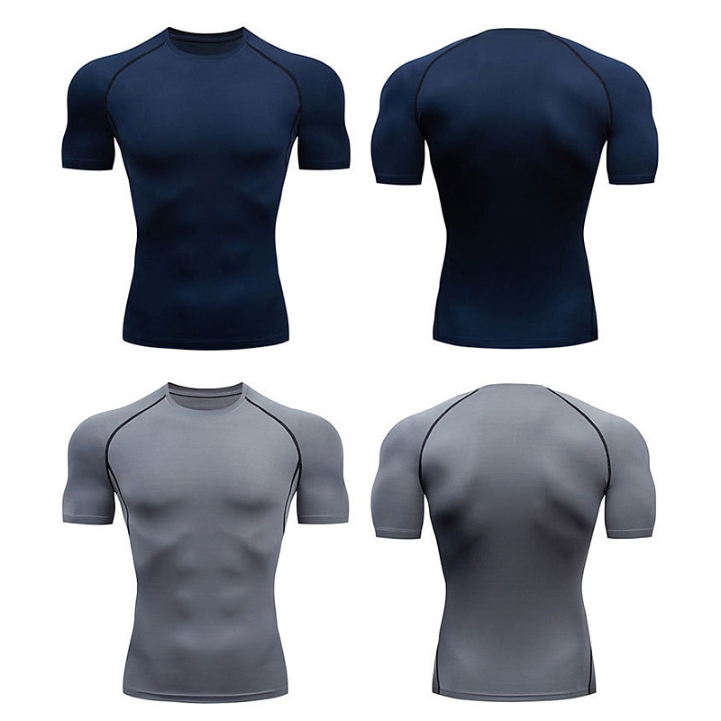 Men's Compression Shirt Running Shirt Short Sleeve Tee Tshirt Athletic Summer Striped Quick Dry Soft Sweat Out Moisture Wicking Gym Workout Active Training Jogging Sportswear Activewear Violet Black4