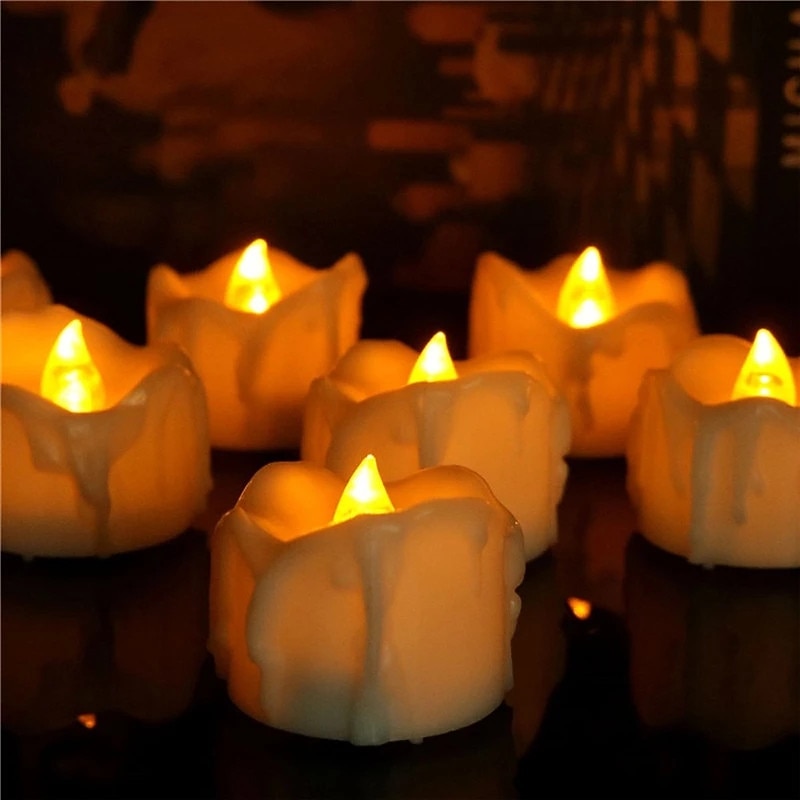 12/24Pcs Candles Light LED Tea Lights Flickering Flameless Warm White for Thanksgiving Party Lighting with Battery4