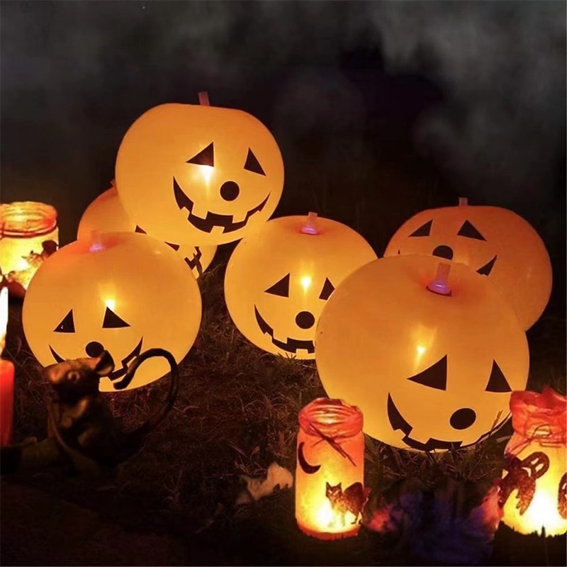 20pcs Halloween Decorations Pumpkin Balloons Decor Light with Pump Halloween Props for Outdoor Indoor Jack O Lantern LED Light Up Balloons Pumpkin Halloween Party