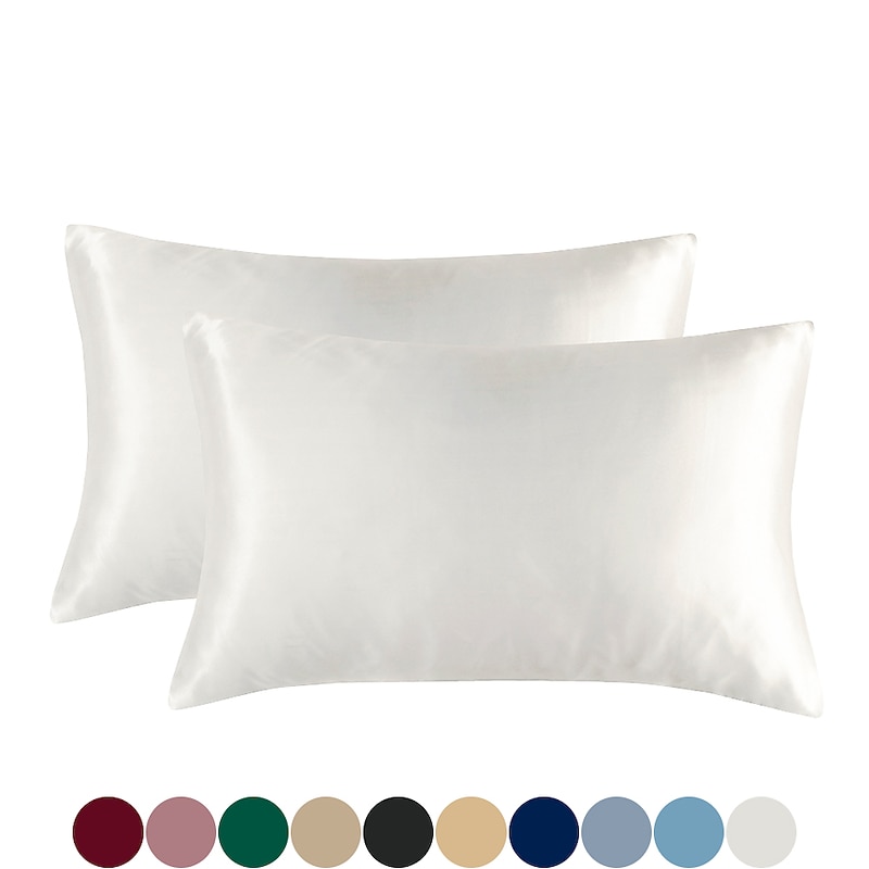 Set of 2 Pcs Silk Satin Pillowcase for Hair and Skin Slip, Pillow Cases for Standard/Queen/King Size - Satin Cooling Pillow Covers with Envelope Closure Suit2