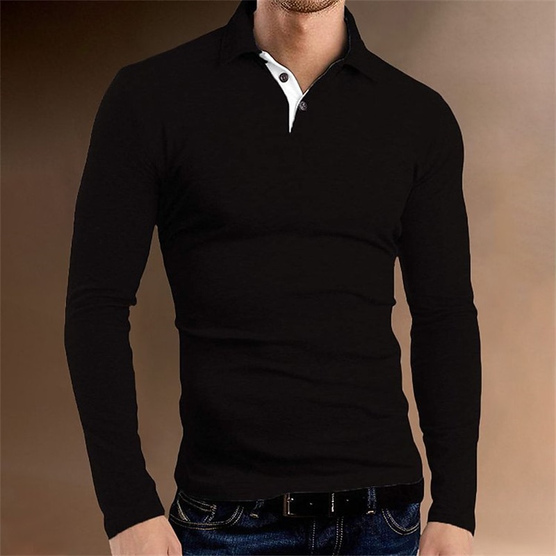 Men's Polo Shirt Golf Shirt Street Casual Polo Collar Classic Long Sleeve Fashion Casual Solid Colored Button Front Button-Down Spring & Summer Regular Fit Black Red Blue Dark Gray Gray Polo Shirt3