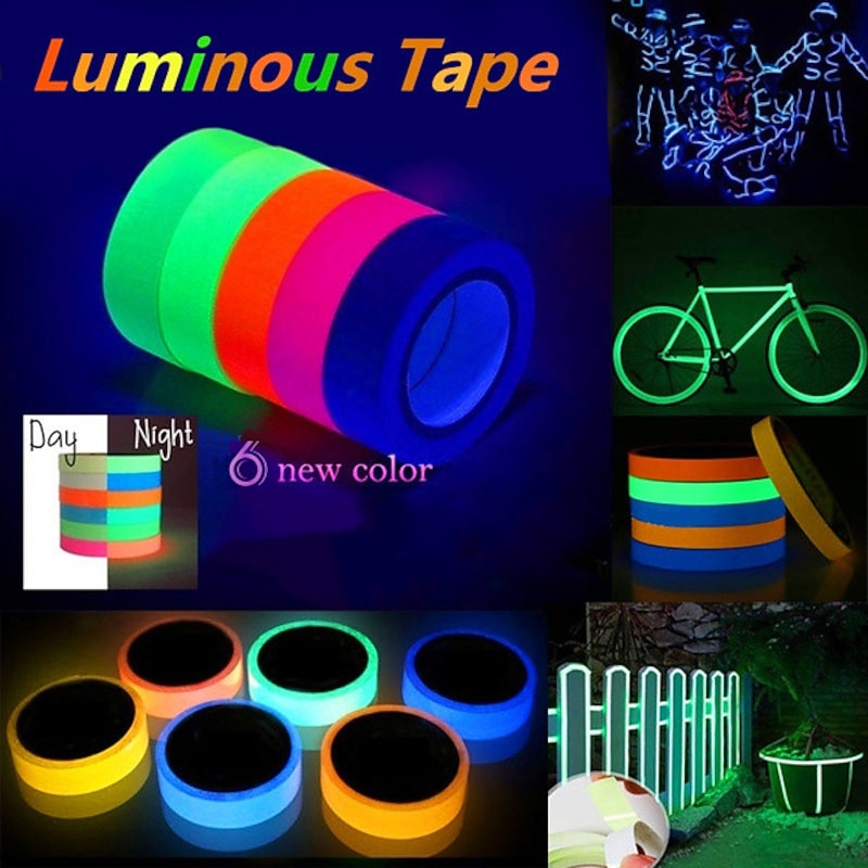 6pcs/Set UV Gaffer Fluorescent Party Tape Blacklight Reactive Glow In The Dark Tape Neon Cloth Tape Warning Stage Prop Home Decoration