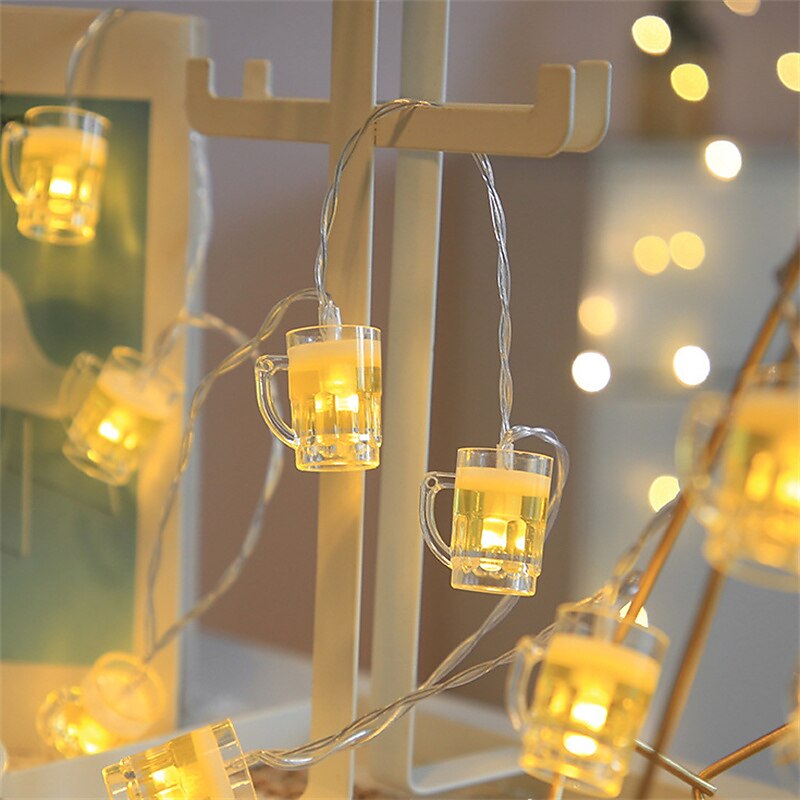 Beer Mug String Lights Decor 1.5M 10LED/3M 20LEDS with Remote Control USB & Battery Powered for Bar Christmas Birthday Wedding Party Bedroom Dorm Wreath Summer Club Decorations2