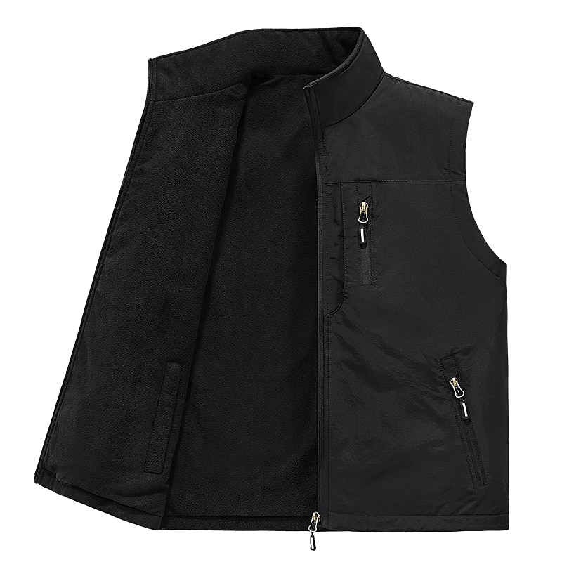 Men's Fleece Vest Vest Gilet Daily Outdoor clothing Sporty Casual Daily Winter Print Polyester Windproof Warm Number Zipper Stand Collar Regular Fit Black Army Green Blue Khaki Vest