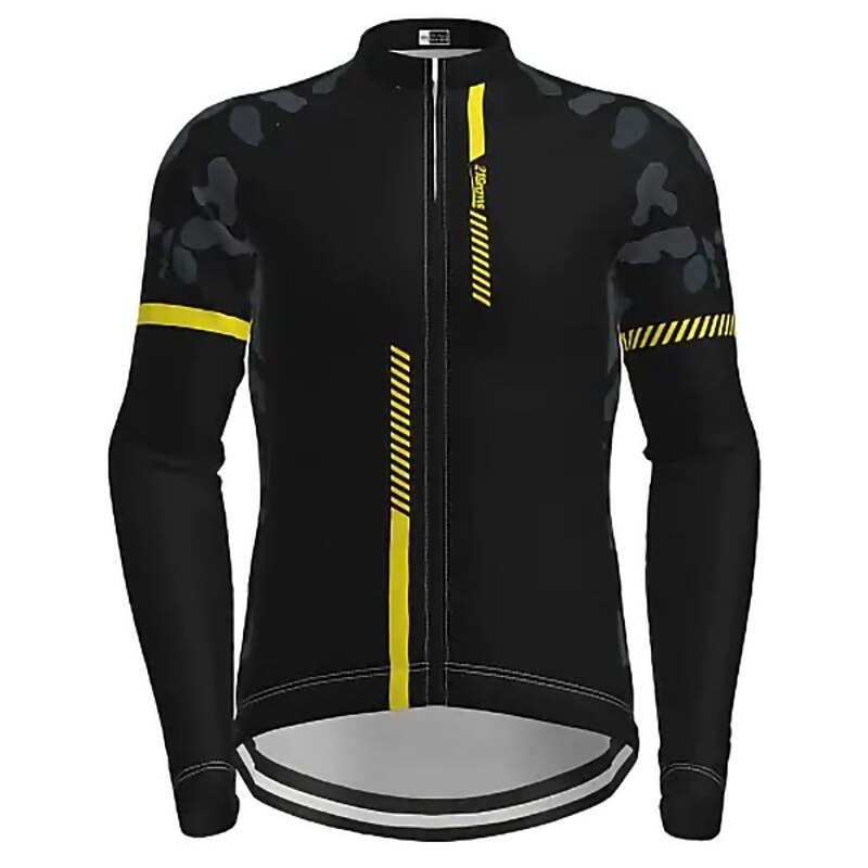 Men's Cycling Jersey Geometric Patchwork Patterned Long Sleeve Bike Jersey Top with 3 Rear Pockets Mountain Bike MTB Road Bike Cycling Thermal Warm UV Resistant Cycling Quick Dry Sports Black Yellow2
