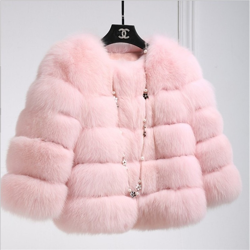 Women's Faux Fur Coat Active Elegant Comfortable Street Style Faux Fur Trim Outdoor Daily Wear Vacation Going out Faux Fur Short Coat Winter Fall Purple Pink Fuchsia Open Front Collarless Regular Fit2