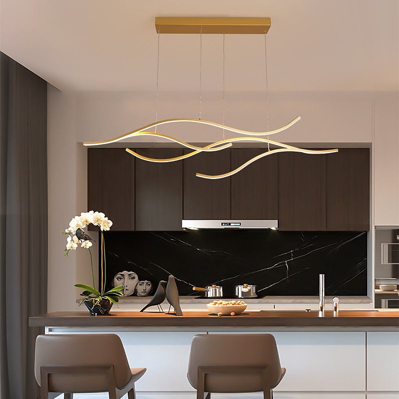 100/120 cm LED Pendant Light Wave Design Line Design Black Gold  Metal Artistic Style Modern Style  Office, Shops Stylish Painted Finishes Artistic LED 110-120V 220-240V