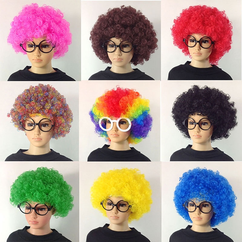 Fans Wig Color Cosplay Wig Burlesque Clown It Yaki Afro Curly Bob Wig Medium Length Beige Synthetic Hair Kid's Cosplay Creative Funny Red Carnival Festival Halloween Wigs