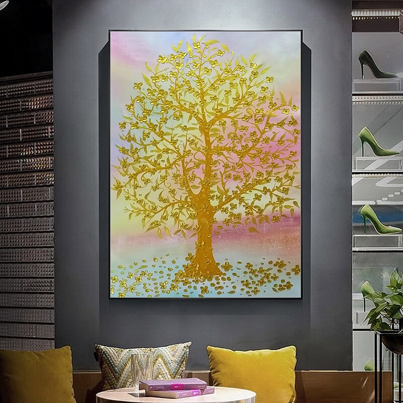 Mintura Handmade Gold Tree Flowers Oil Painting On Canvas Wall Art Decoration Modern Abstract Picture For Home Decor Rolled Frameless Unstretched Painting3
