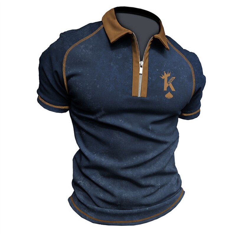 Men's Polo Shirt Quarter Zip Polo Street Daily Turndown Quarter Zip Short Sleeve Fashion Casual Letter Zipper Quarter Zip Summer Regular Fit Navy Blue Army Green Dark Gray Polo Shirt2
