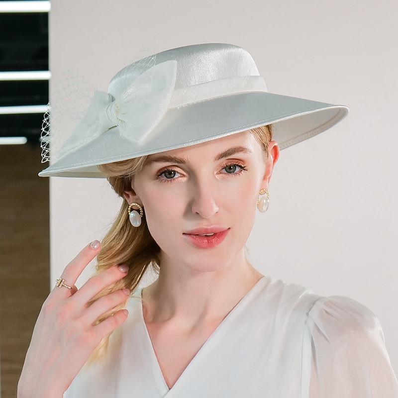 Elegant Sweet Flax Hats with Bowknot / Satin Bowknot / Tulle 1PC Wedding / Party / Evening / Melbourne Cup Headpiece3