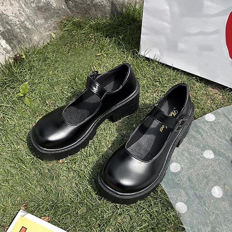 Women's Black Patent Leather Platform Mary Jane Shoes with Chunky Lug Sole and Buckle Strap, Gothic Y2K Style for School, Streetwear, and Casual Outings4