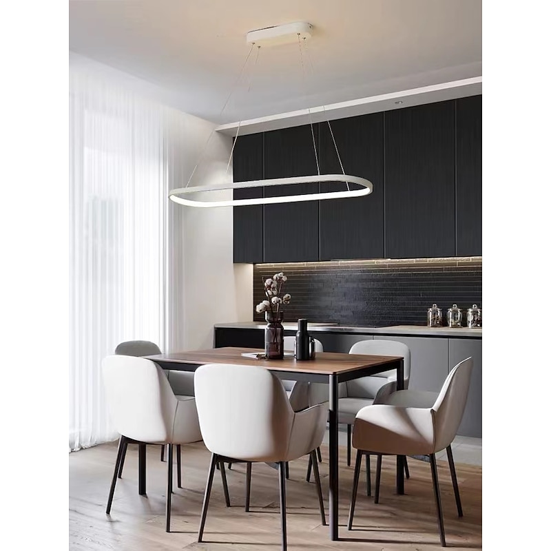 1-Light 70c/90m LED Pendant Light 40W Oval Design Rectangle Aluminum Black Painted Finishes Modern Lamp for Dinning Room Resturant Coffee Bar 110-240V ONLY DIMMABLE WITH REMOTE CONTROL4