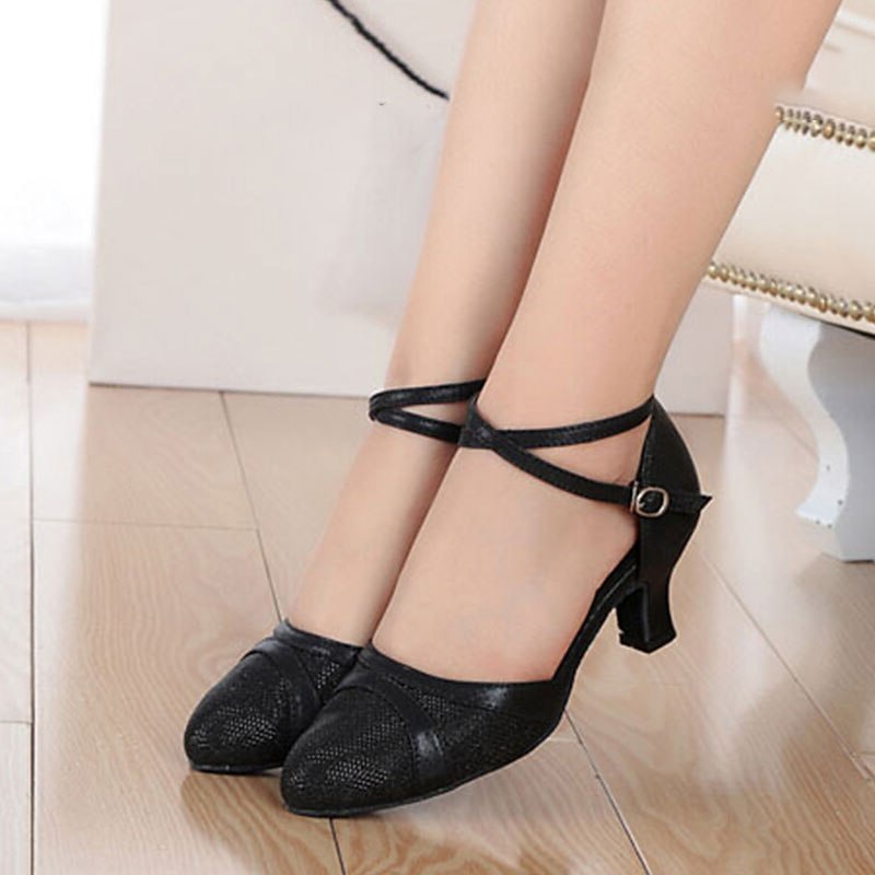 Women's Silver Latin Dance Shoes – Sparkly Cross Strap Low Heel Ballroom Shoes for Salsa, Tango, and Performance Practice4