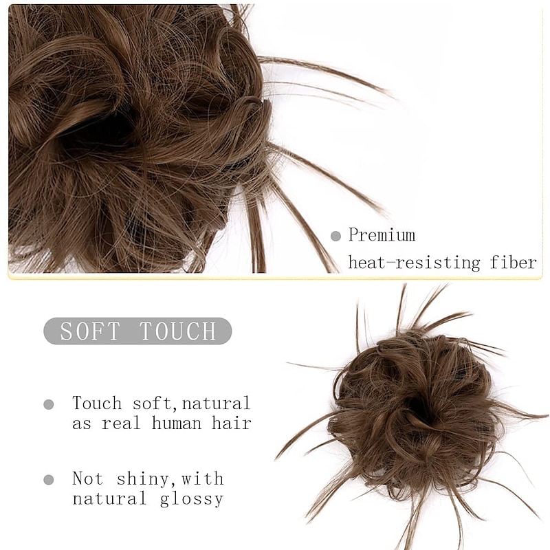 Tousled Updo Messy Bun Hairpiece Hair Extension Ponytail with Elastic Rubber Band Updo Ponytail Hairpiece Synthetic Hair Extensions Scrunchies Ponytail Hairpieces for Women3