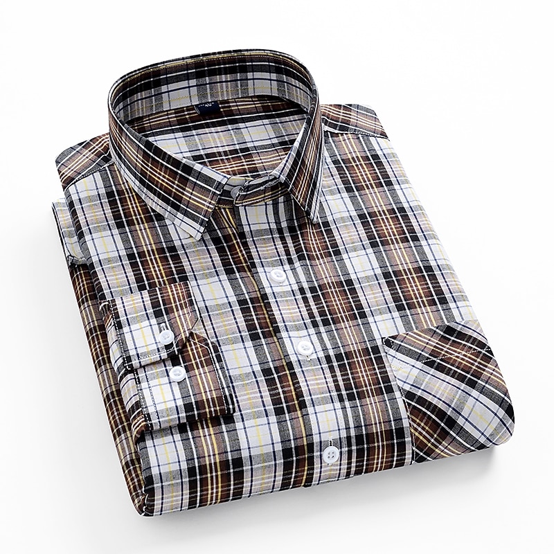 Men's  Dress Shirt Plaid  Check Shirt  Curve Square Neck  Work Street Long Sleeve collared shirts Clothing Apparel Designer Business Lightweight Formal2