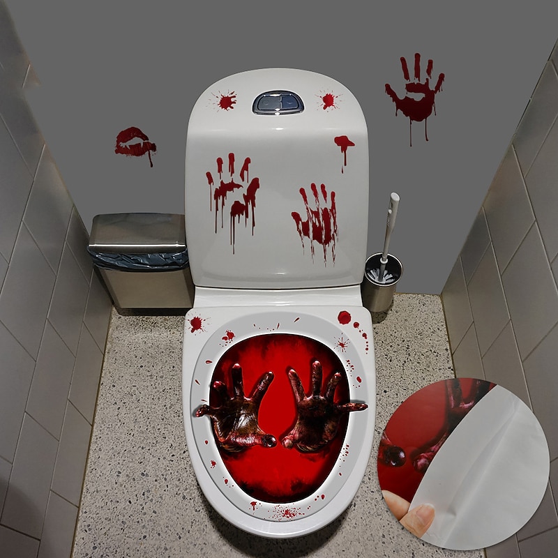 Halloween Waterproof Halloween Horror Night Blood Hand Toilet Sticker Horror Halloween Series Skeleton Pumpkin Witch