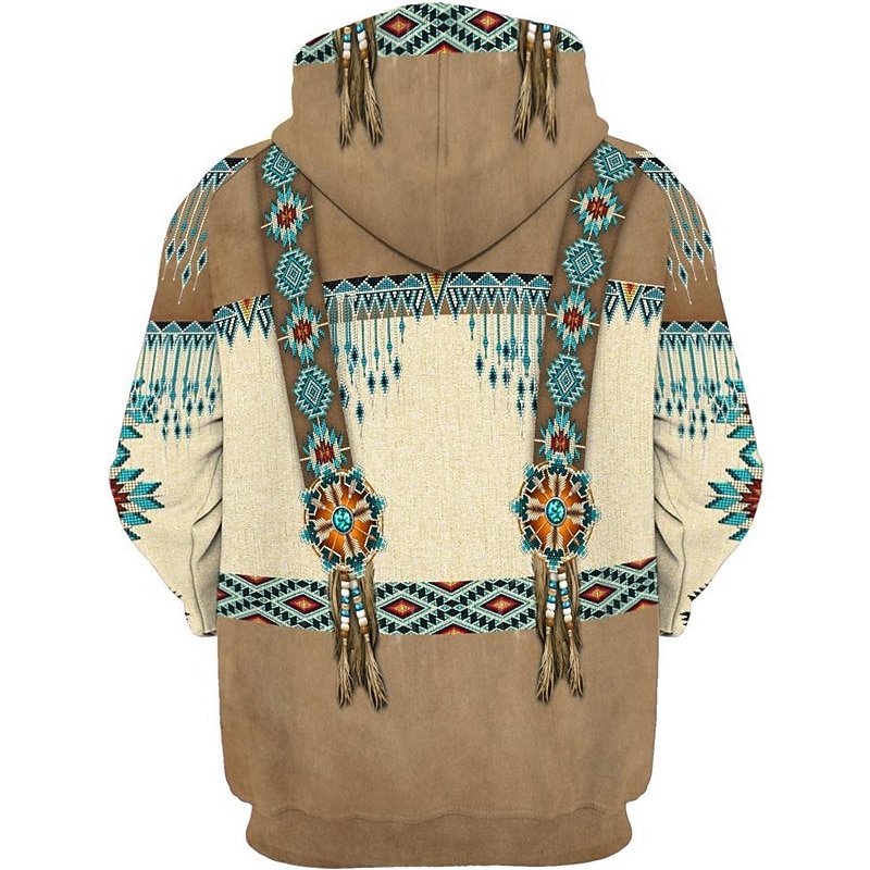 Men's Tribal Graphic Prints Hoodie Hoodies Sweatshirt Streetwear Ethnic Long Sleeve Hooded Sports & Outdoor Daily Sports Brown Khaki Print Spring &  Fall Designer2