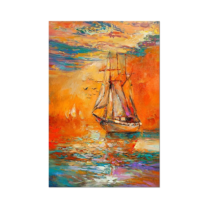 Handmade Oil Painting Canvas Wall Art Decoration Modern Sailboat Landscape for Home Decor Rolled Frameless Unstretched Painting2