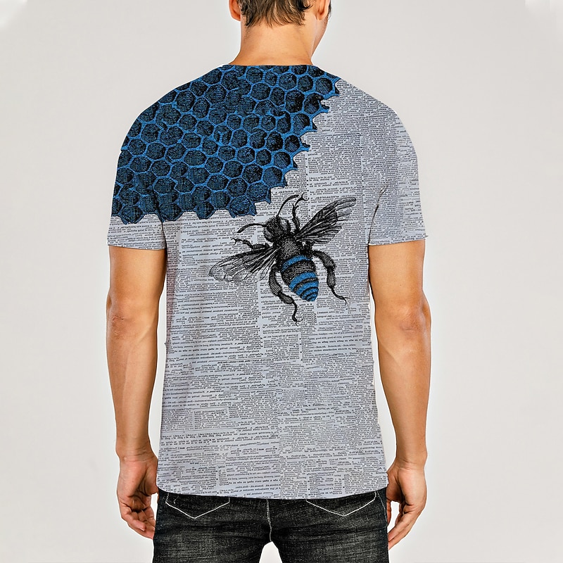 Men's Bee Graphic Prints Shirt T Shirt Tee Short Sleeve T shirt 3D Print Round Neck Shirt Designer Casual Big and Tall Daily Holiday Yellow Blue Green Summer Clothing Apparel S M L XL XXL 3XL 4XL4