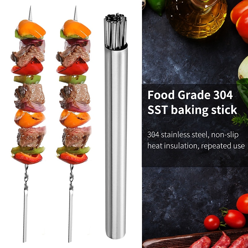 Set of 15 pcs Skewers & 1 Tube Storage Stainless Steel Kabob Skewers Heavy Duty Grilling Skewers Barbecue Skewers Resuable BBQ Sticks for Shish Meat Shrimp Chicken Flat Skewers3