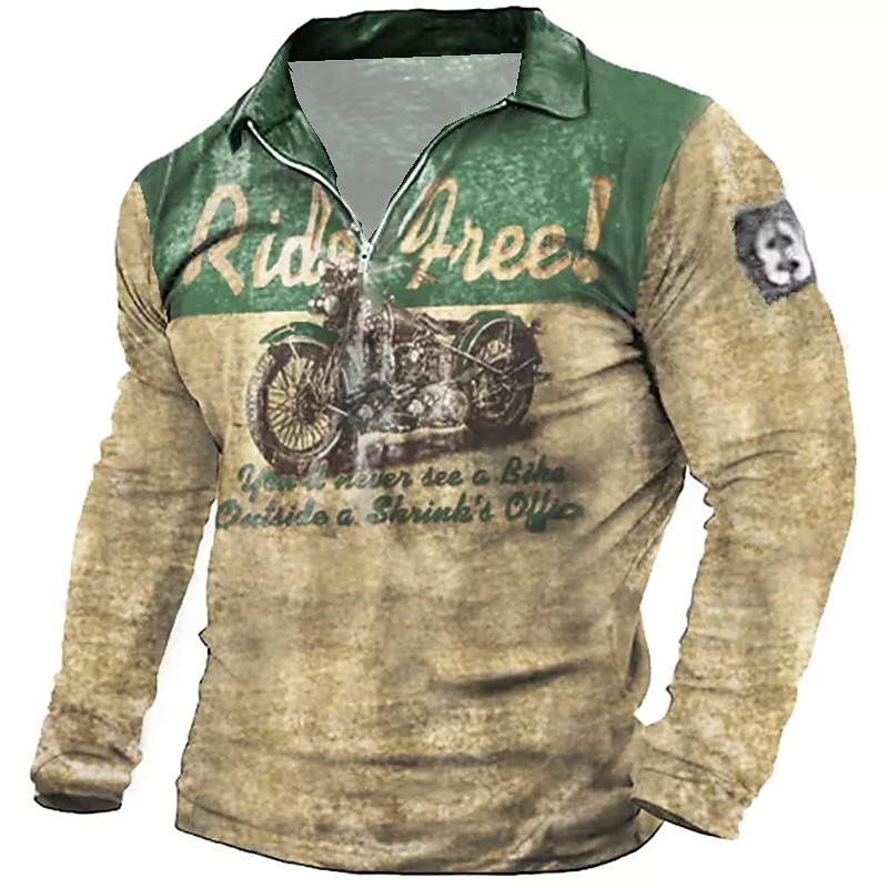 Men's Funny Zip Polo Shirts Golf Shirt Long Sleeve Polo Shirts Collared Shirts Vintage Casual Streetwear Festival Wear Party Outfits 3D Print Quarter Zip Polo Blue Purple Green