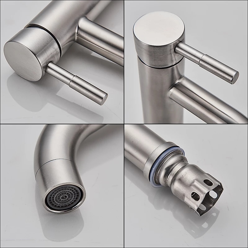 Bathroom Sink Faucet,Stainless Steel Nickel Brushed Single Handle One Hole Bath Taps4