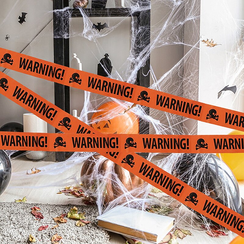 2 Pieces 500x8.5cm(197*3.3inch) Halloween Warning Tape Signs Props Isolation Belt Party Danger Warning line Halloween Decoration